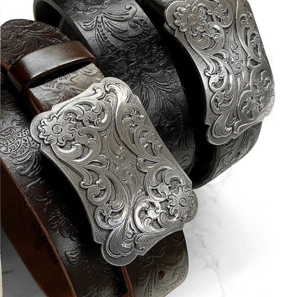 Belts.com Cowtown Western Floral Tooled Replacement Belt Strap Size 36 Leather
